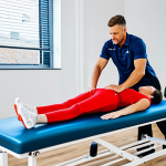 **

"A professional sports massage therapist in a fully clothed, modest uniform, assisting an athlete with stretching exercises in a brightly lit, modern physiotherapy clinic, appropriate content, safe for work, perfect anatomy, natural proportions, professional photography, high quality."

**